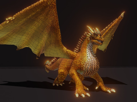 Realistic Gold Dragon Animated Low-poly 3D-Modell