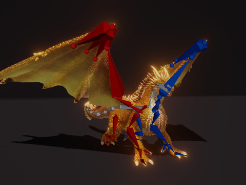 Realistic Gold Dragon Animated Low-poly 3D-Modell