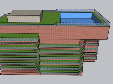 Block building with roomtop pool 3D Model