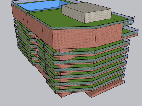 Block building with roomtop pool 3D Model