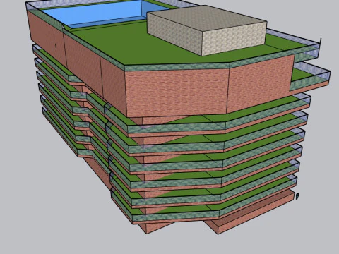 Block building with roomtop pool 3D Model