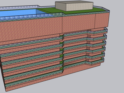 Block building with roomtop pool 3D Model