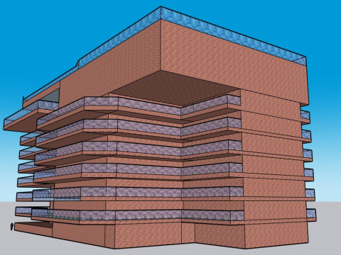 Block building with roomtop pool 3D Model