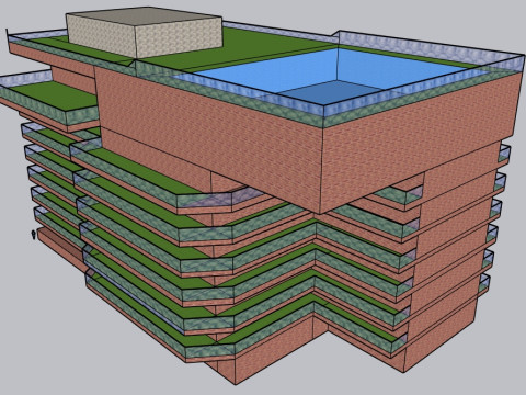Block building with roomtop pool 3D Model