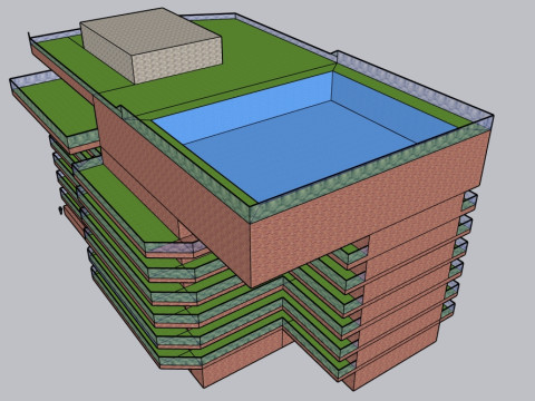 Block building with roomtop pool 3D Model