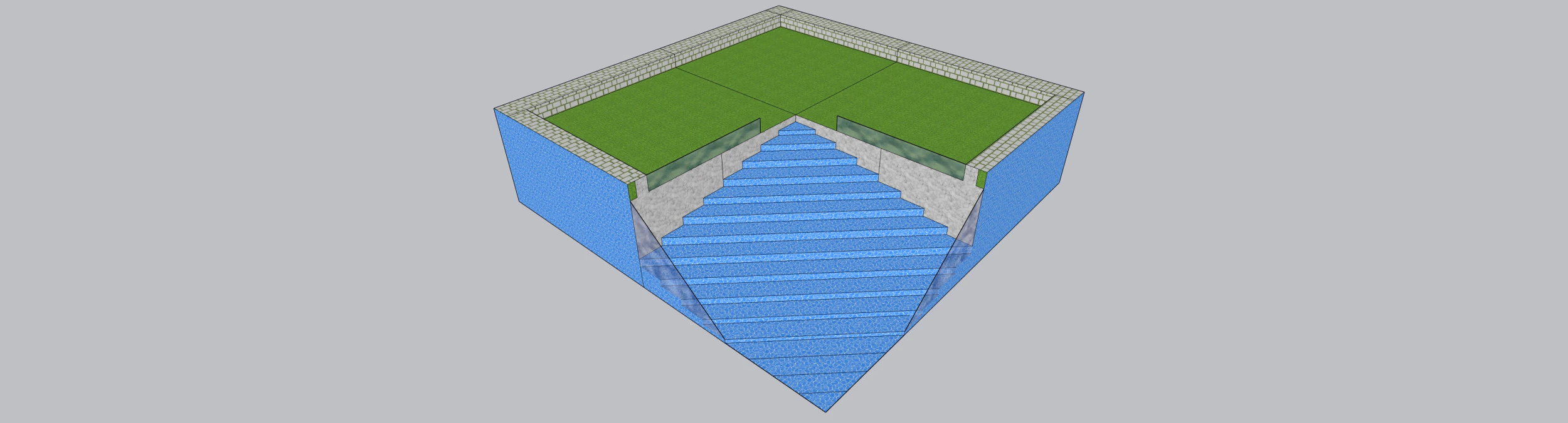 Square water fall garden 3D Model .c4d .max .obj .3ds .fbx .stl .blend 