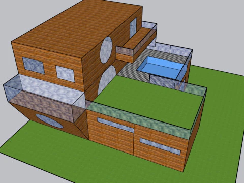 Деревянно-стеклянный особняк Моден 3D Модель
