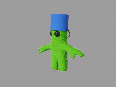 Baby green humanoid cactus with bucket on head 3D Model