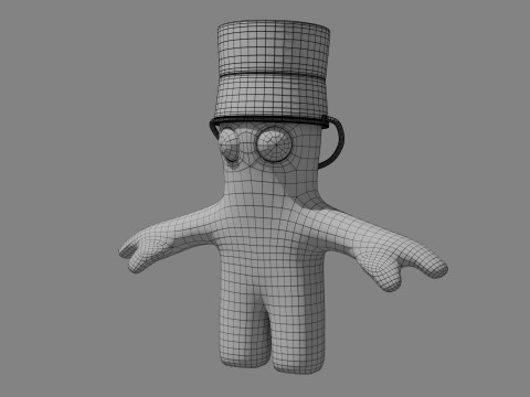 Baby green humanoid cactus with bucket on head Modèle 3D