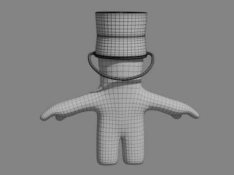 Baby green humanoid cactus with bucket on head Modèle 3D