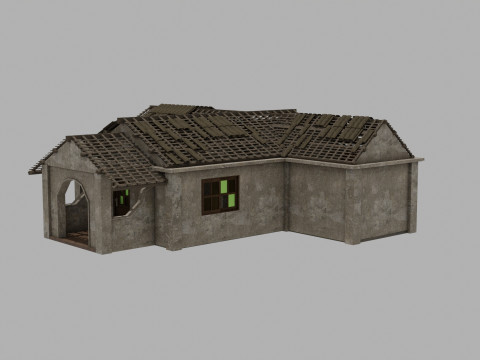 Abandoned Old House With Destroyed Roof 3D Модель