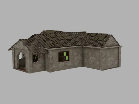 Abandoned Old House With Destroyed Roof 3D Model
