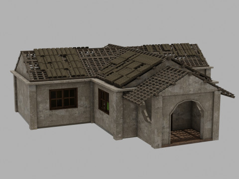 Abandoned Old House With Destroyed Roof 3D Модель