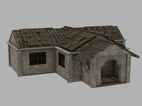 Abandoned Old House With Destroyed Roof 3D Model