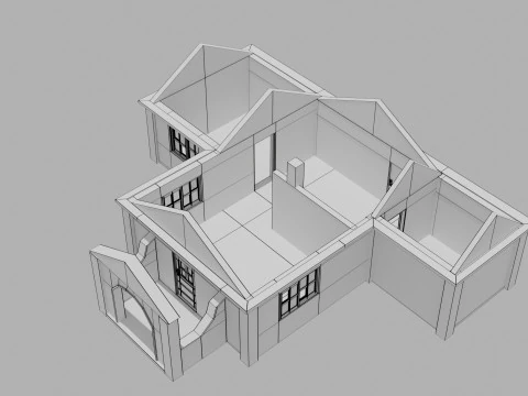 Abandoned Old House With Destroyed Roof 3D Model