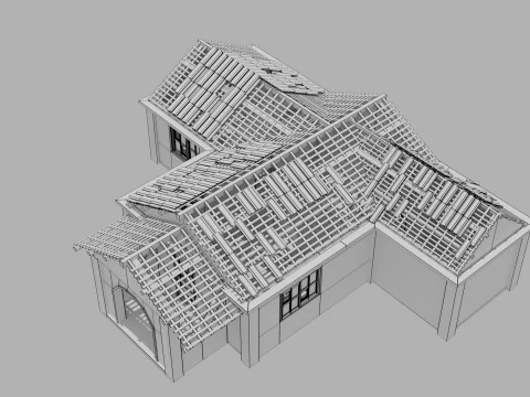 Abandoned Old House With Destroyed Roof 3D Model