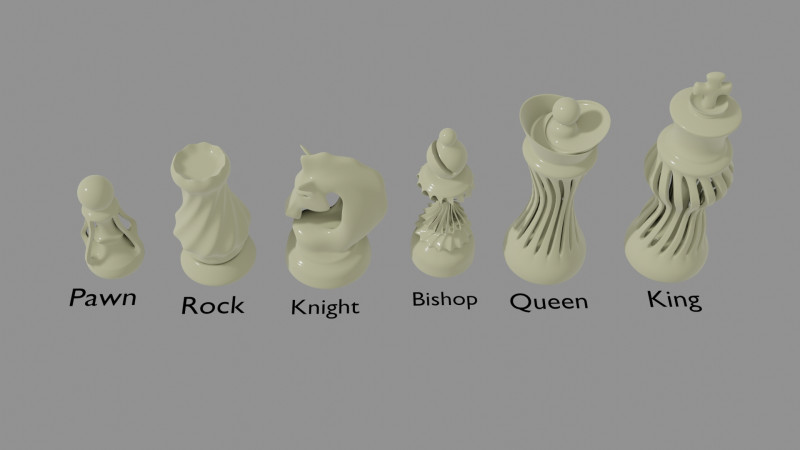 3D Printed Stylized Chessmen Collection 3D Model .c4d .max .obj .3ds .fbx .stl .blend 