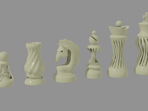 3D Printed Stylized Chessmen Collection 3D Model