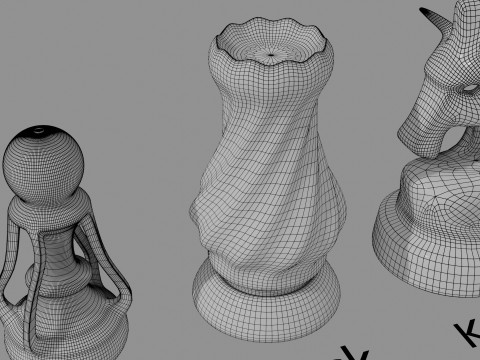 3D Printed Stylized Chessmen Collection 3D Model
