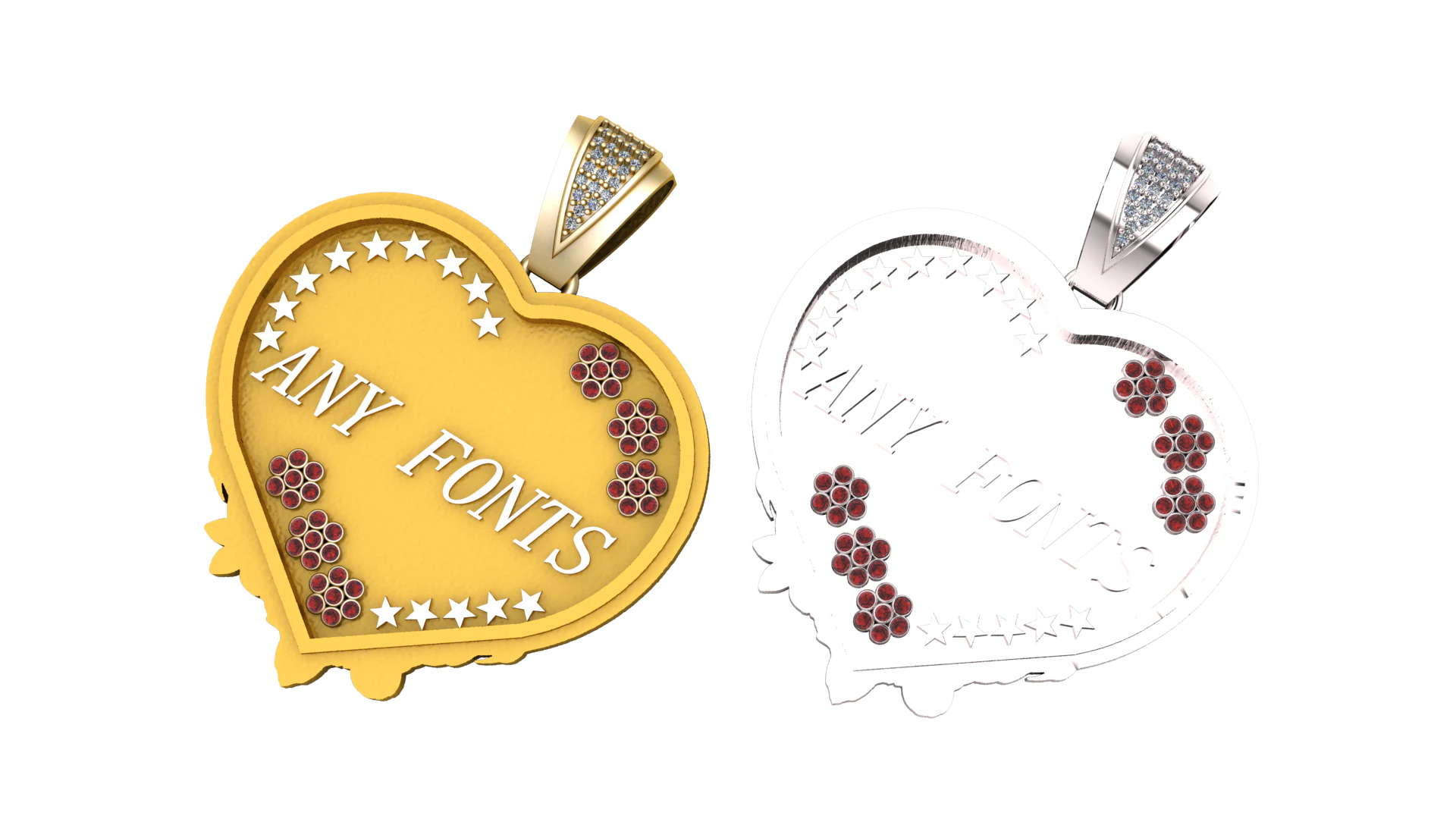 ANY FONTS HEART PENDANT 3D Print Model .c4d .max .obj .3ds .fbx .stl .blend 