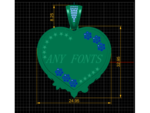 ANY FONTS HEART PENDANT Modello di stampa 3D