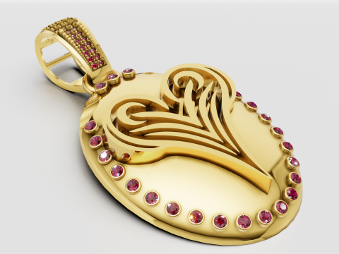 Elegant Heart Flame Gold Pendant 3D Printable Model 3Dプリントモデル