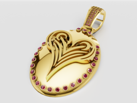 Elegant Heart Flame Gold Pendant 3D Printable Model 3Dプリントモデル