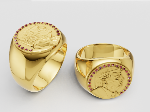 Bold Gold Faces Ring 3D Printable Model 3D 打印模型