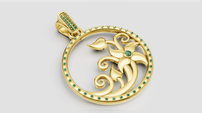 ROUND FLOWER GOLD PENDANT 3D Druckmodell .c4d .max .obj .3ds .fbx .stl .blend