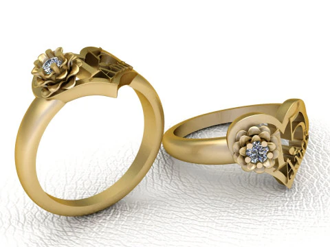 GOLD HEART RING 3D Print Model