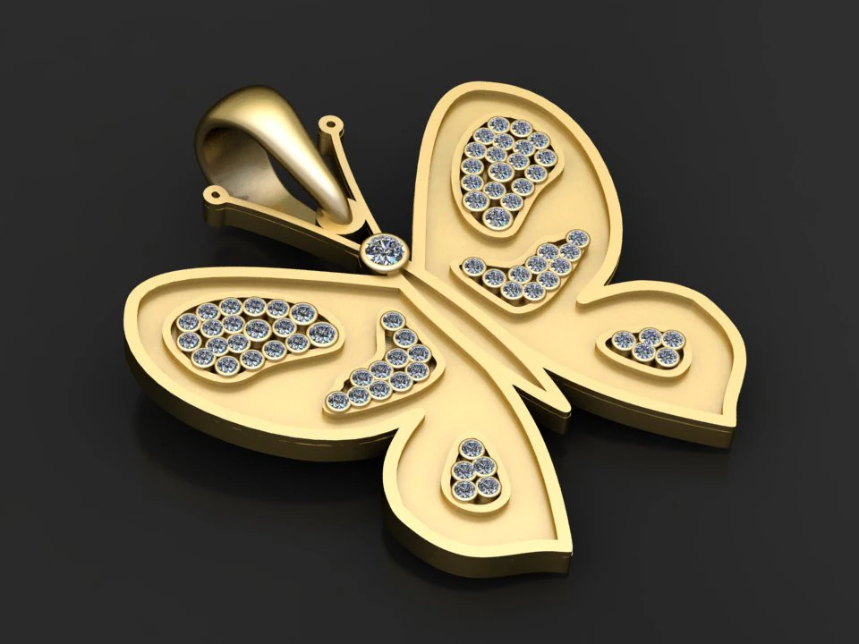 BUTTERFLY GOLD PENDANT 3D Print Model .c4d .max .obj .3ds .fbx .stl .blend 