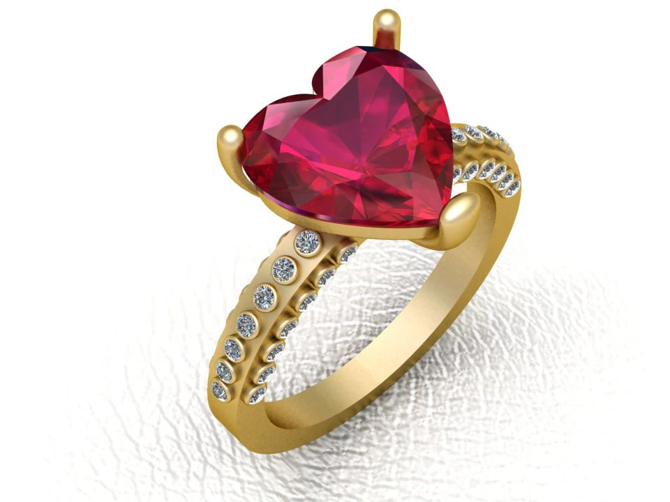 ЗОЛОТОЕ КОЛЬЦО СЕРДЦЕ 3D Принт Модель .c4d .max .obj .3ds .fbx .stl .blend 