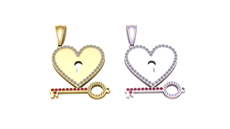 Heart Keys Pendant 3D Print Model .c4d .max .obj .3ds .fbx .stl .blend