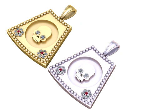 Modello stampabile 3D con ciondolo con facce di teschio in oro Modello di stampa 3D