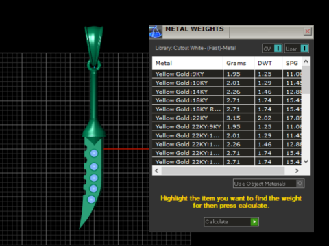 KNIFE GOLD PENDANT Modello di stampa 3D