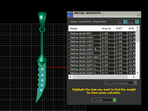 KNIFE GOLD PENDANT 3D Print Model