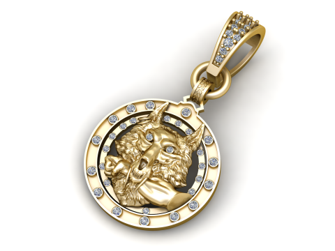 ROUND WOLF FACES PENDANT 3D Print Model