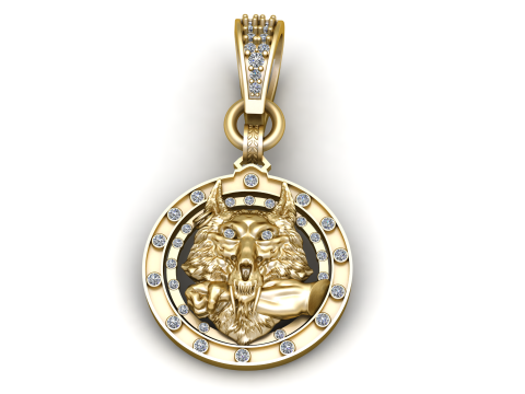 ROUND WOLF FACES PENDANT 3D 打印模型