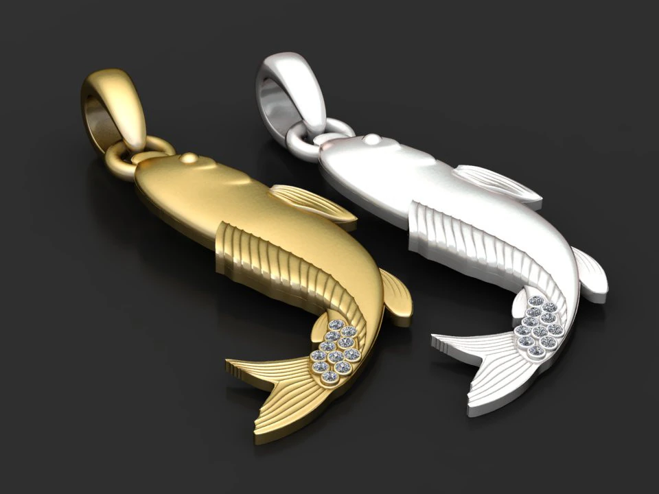 Fish Gold Pendant 3D Print Model .c4d .max .obj .3ds .fbx .stl .blend 