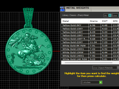 ROUND HOURS GOLD PENDANT Model Cetak 3D