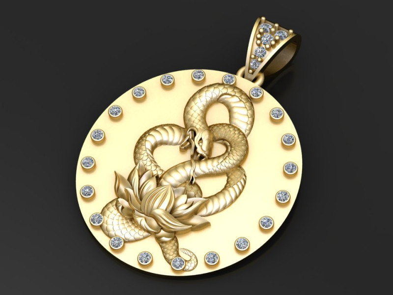 圆形蛇形吊坠 3D 打印模型 .c4d .max .obj .3ds .fbx .stl .blend 