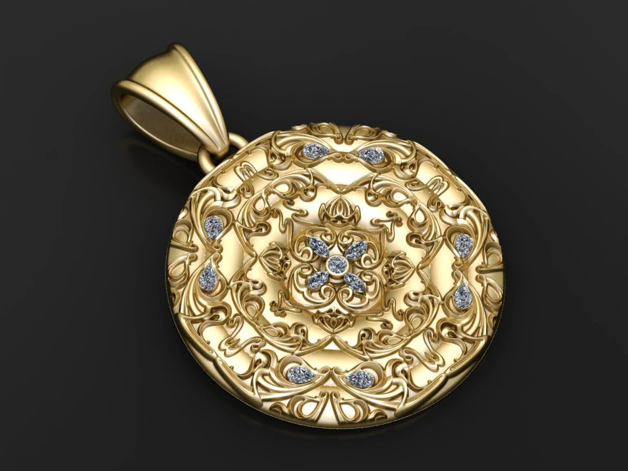 ROUND GOLD PENDANT 3D Print Model .c4d .max .obj .3ds .fbx .stl .blend 