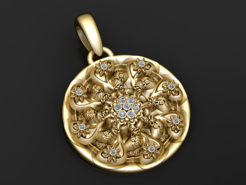 Round Gold Pendant 3D Printable Model Model Cetak 3D .c4d .max .obj .3ds .fbx .stl .blend