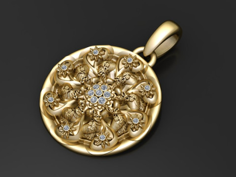 Round Gold Pendant 3D Printable Model Model Cetak 3D