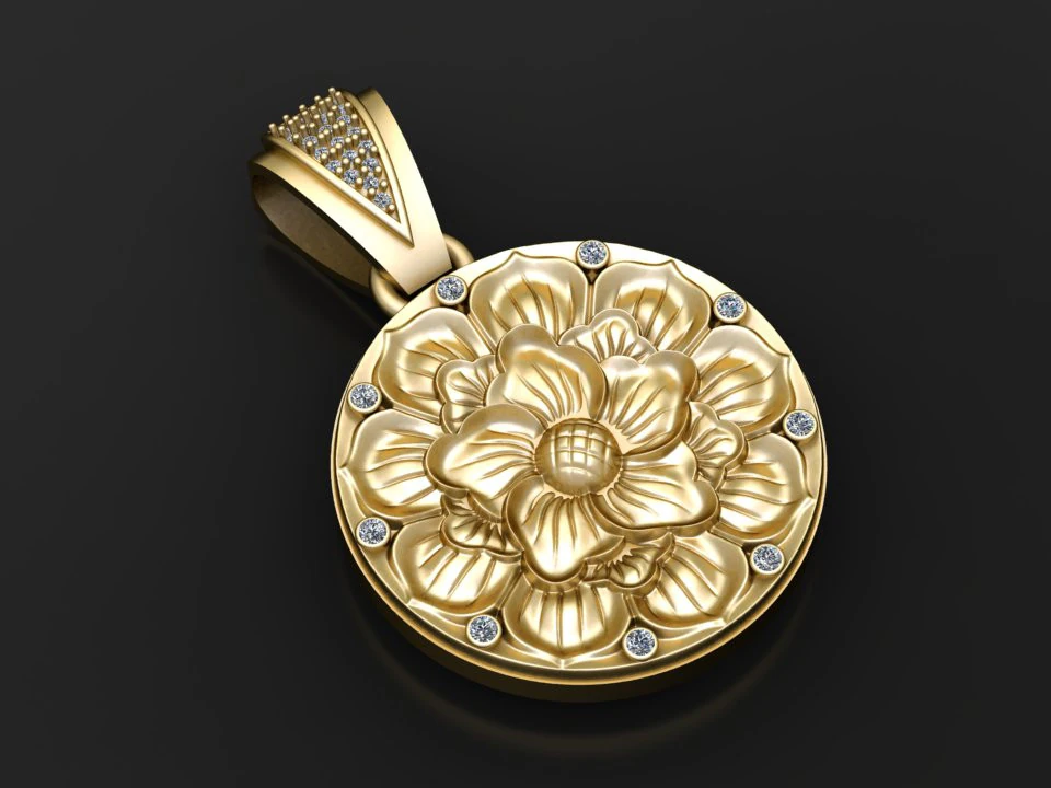 Round Gold Pendant 3D Print Model .c4d .max .obj .3ds .fbx .stl .blend 