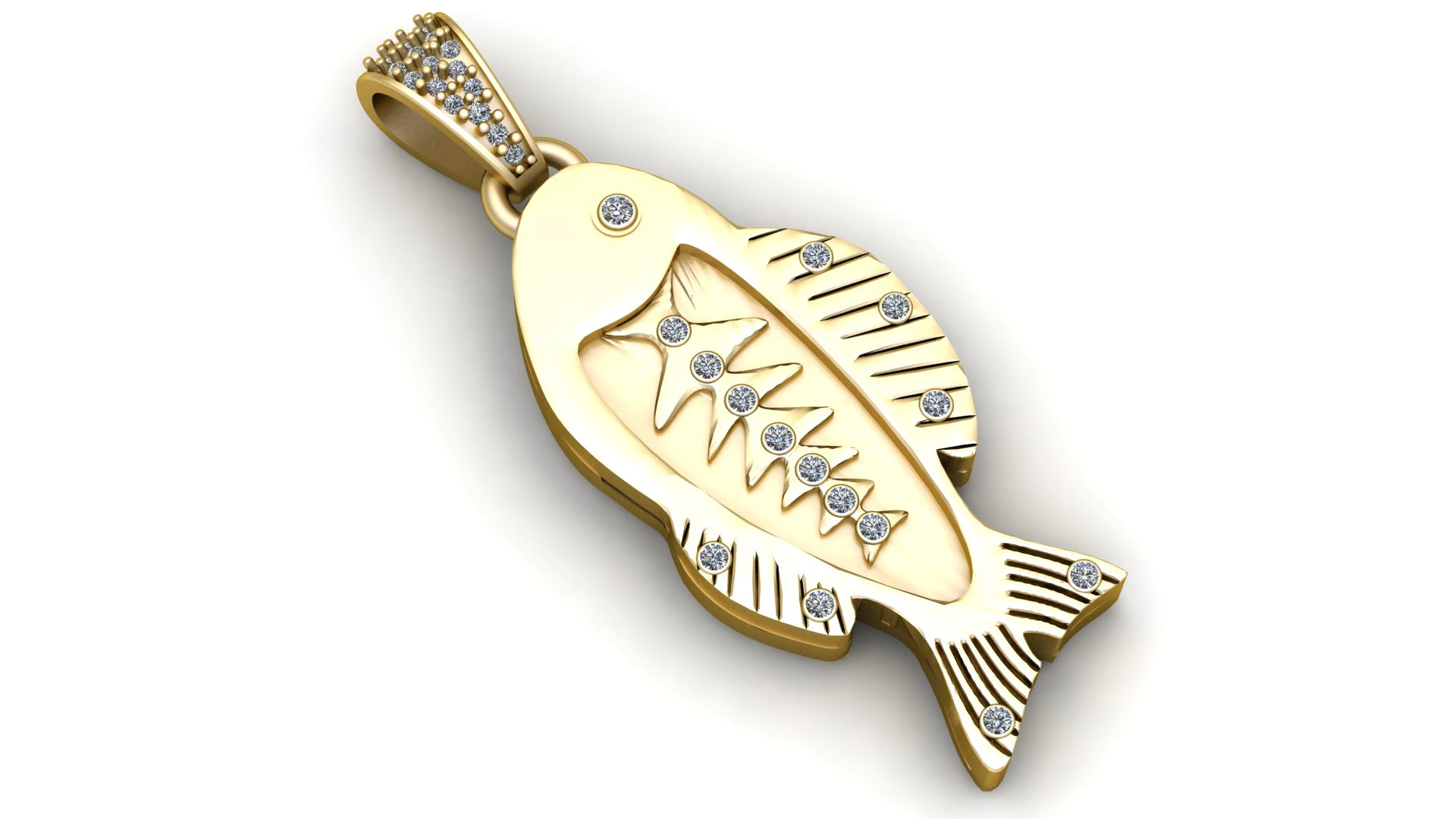 Fish Bone Diamond Pendant 3D Print Model .c4d .max .obj .3ds .fbx .stl .blend 