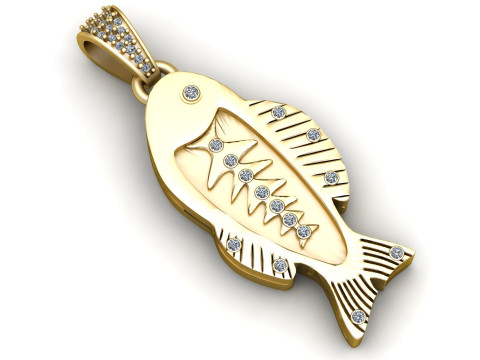 Fish Bone Diamond Pendant Model Cetak 3D