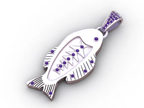 Fish Bone Diamond Pendant 3D Print Model