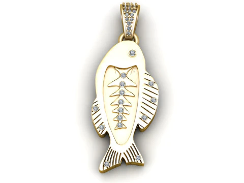 Fish Bone Diamond Pendant 3D Print Model