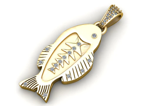 Fish Bone Diamond Pendant 3D Print Model